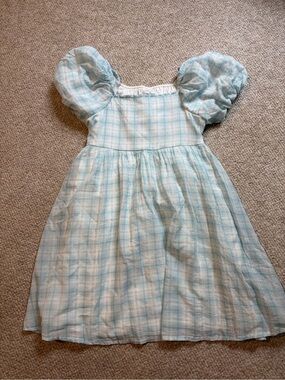 abercrombie kids Light Blue Plaid Puff Sleeve Dress